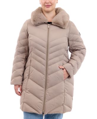 Michael Kors - Plus Size Faux-Fur-Collar Packable Puffer Coat