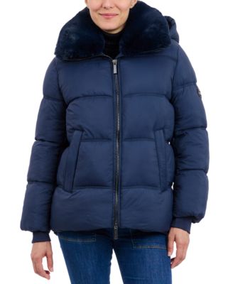 Michael Kors - Women's Faux-Fur-Collar Hooded Puffer Coat