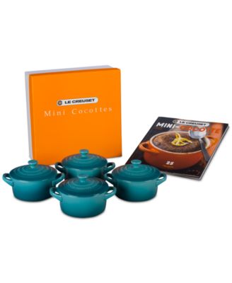 Le Creuset - Set of 4 Mini Round Stoneware Cocottes with Recipe Booklet