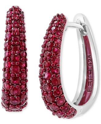 EFFY Collection - Ruby Oval Small Huggie Hoop Earrings (2 ct. t.w.) in Sterling Silver (Also available in Pink Sapphire & Sapphire)