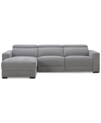 Furniture - Nevio 3-Pc. Fabric Power Headrest Sectional and Chaise with 1 Power Motion Chair
