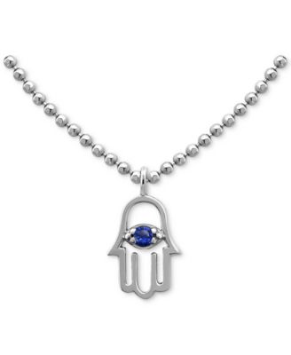 Giani Bernini - Lab-Grown Sapphire Hamsa Hand Pendant Necklace (3/8 ct. t.w.) in 18k Gold-Plated Sterling Silver, 16" + 2" extender