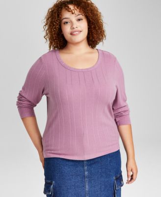 And Now This - Trendy Plus Size Scoop-Neck Rib-Knit Top