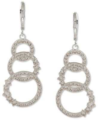 Anne Klein - Silver-Tone Cubic Zirconia Open Ring Triple Drop Earrings