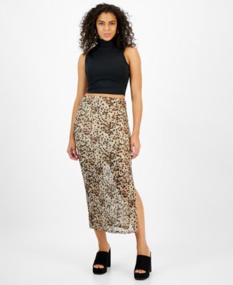 Bar III - Women's Printed Midi Mesh Pull-On Skirt