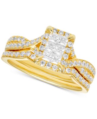 Macy's - Diamond Princess & Round Halo Cluster Bridal Set (3/4 ct. t.w.) in 14k Gold