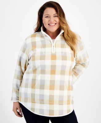 Style & Co - Plus Size Check-Print Quarter-Zip Sweatshirt