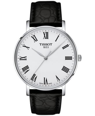 Tissot - Men's Swiss Everytime Black Leather Strap Watch 40mm