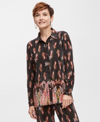 JM Collection - Women's Painted Paisley Plisse Shirt