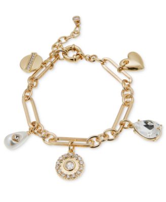 On 34th - Gold-Tone Crystal & Imitation Pearl Mixed Charm Bracelet