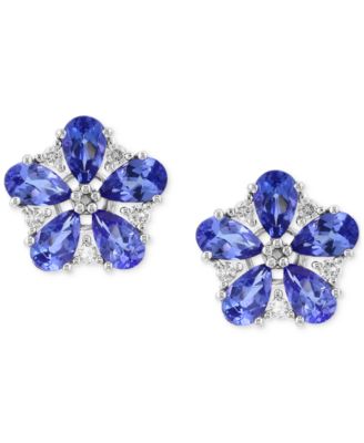 EFFY Collection - Tanzanite (1-5/8 ct. t.w.) & Diamond (1/8 ct. t.w.) Flower Stud Earrings in 14k White Gold