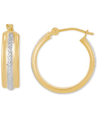 Macy's - Polished & Textured Two-Tone Flex Tube Small Hoop Earrings in 10k Gold, 0.71"