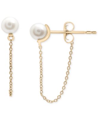 Macy's - Cultured Freshwater Pearl (5mm) & Chain Front to Back Drop Earrings in 10k Gold