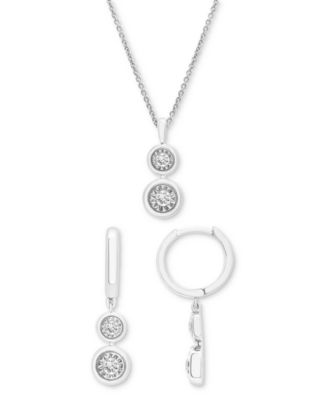 Macy's - 2-Pc. Set Diamond Circle Cluster Pendant Necklace & Matching Dangle Earrings (1/3 ct. t.w.) in Sterling Silver