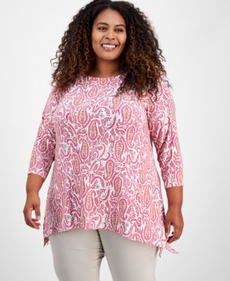 JM Collection - Plus Size Paisley-Print Jacquard Swing Top