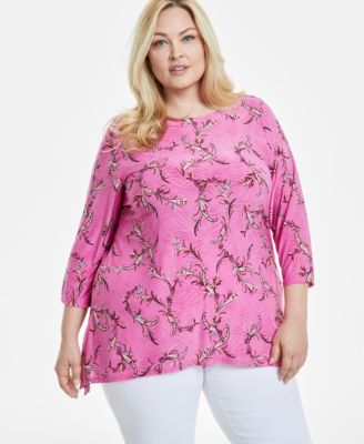 JM Collection - Plus Size Paisley Twirl Jacquard Swing Top
