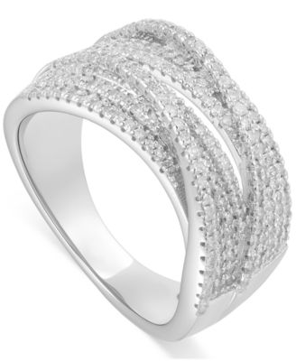 Macy's - Diamond Multirow Crossover Statement Ring (3/4 ct. t.w.) in Sterling Silver
