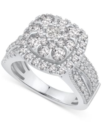 Macy's - Diamond Square Cluster Engagement Ring (2 ct. t.w.) in 14k White Gold