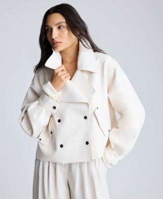 Kenneth Cole - Women's Faux-Leather Snap-Front Short Trench Jacket
