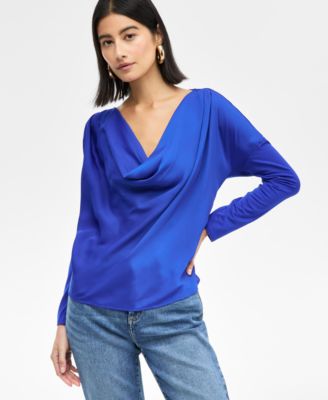 I.N.C. International Concepts - Women's Satin-Front Cowl-Neck Top