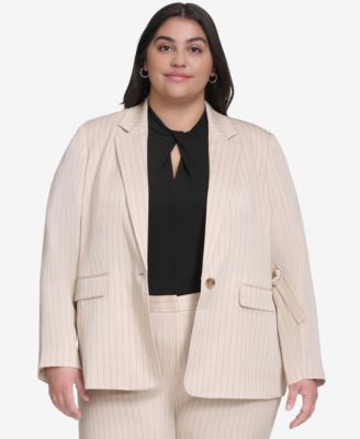 DKNY - Plus Size Pinstriped One-Button Blazer