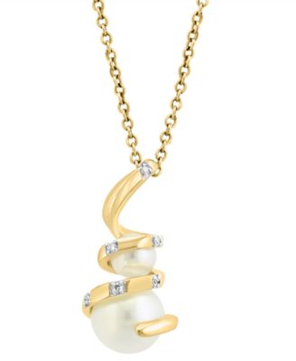 EFFY Collection - Cultured Freshwater Pearl (4 &7mm) & Diamond Accent Spiral 18" Pendant in 14k Gold