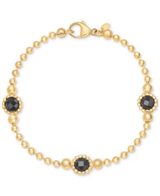Macy's - Lab-Created Amethyst Station Bead Link Bracelet in 14k Gold-Plated Sterling Silver (Also in Lab-Created Onyx, & Lab-Created Sky Blue Topaz)