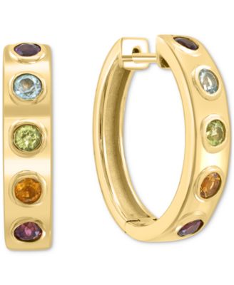 EFFY Collection - Multi-Gemstone Bezel Small Hoop Earrings (1-1/6 ct. t.w.) in Gold-Plated Sterling Silver, 0.875