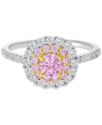 Macy's - Pink & White Cubic Zirconia Halo Engagement Ring in Sterling Silver