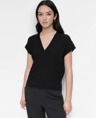 DKNY - Women's Ribbed Short-Sleeve Sweater