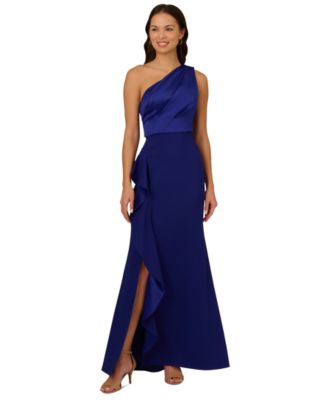 Adrianna Papell - One-Shoulder Satin-Trim Draped Gown