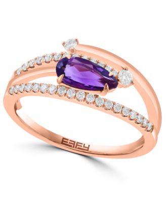 EFFY Collection - Diamond (1/4 ct. t.w.) & Amethyst (1/2 ct. t.w.) Multi Row Ring in 14k Rose Gold