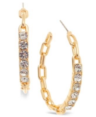On 34th - Gold-Tone Medium Crystal Frozen Chain Hoop Earrings, 1.5"