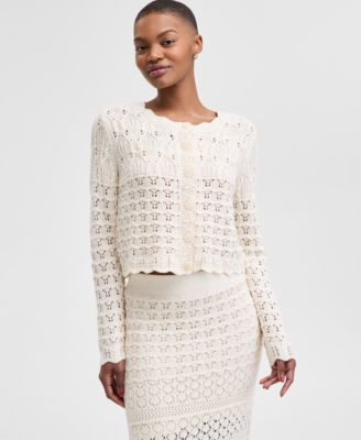 And Now This - Women's Patchwork Button-Down Crochet-Knit Cardigan Sweater