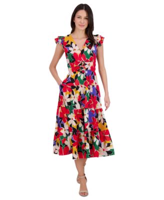 Vince Camuto - Women's Flutter-Sleeve Tiered Midi Dress