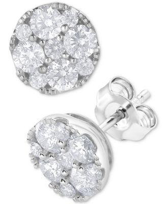 Macy's - Diamond Cluster Stud Earrings (1 ct. t.w.) in 14k White Gold