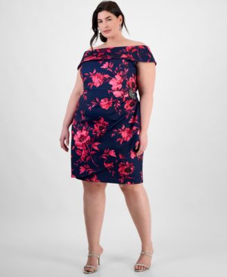 Alex Evenings - Plus Size Floral Print Off-The-Shoulder Sheath Dress