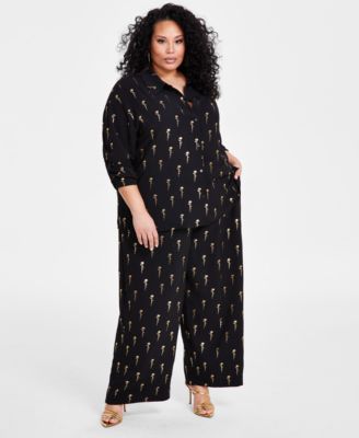 Nina Parker - Metallic-Print Blouse & Matching Wide-Leg Pants