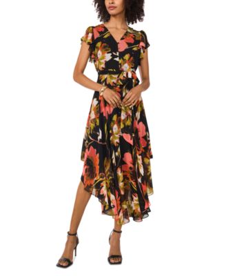 Vince Camuto - Women's Printed V-Neck Flutter-Sleeve Dress