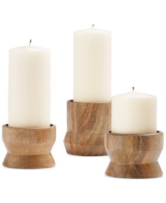Oake - Wood Pillar Candle Holders, Set of 3