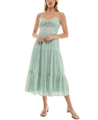 Trixxi - Juniors' Floral-Print Keyhole Tiered Midi Dress