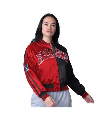 Starter - Women's Red/Black Atlanta Falcons Zone Blitz Cropped Full-Snap Satin Jacket