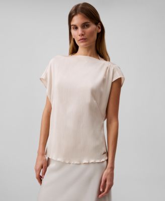 Calvin Klein - Women's Pliss&eacute; Shirred Shoulder Top