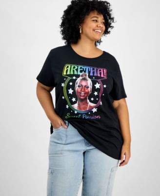 Hybrid Apparel - Trendy Plus Size Cotton Aretha Franklin Graphic Tee