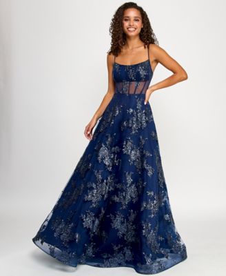 B Darlin - Juniors' Sequin Glitter Embellished Sleeveless Ball Gown