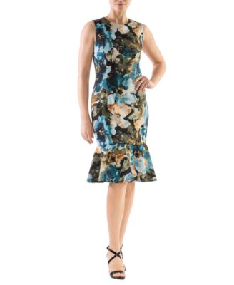 Donna Ricco - Women's Floral-Print Flounce-Hem Sheath Dress