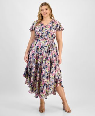 Vince Camuto - Plus Size Flutter-Sleeve Belted Dress