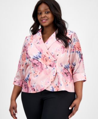 Alex Evenings - Plus Size Printed 3/4-Sleeve Top