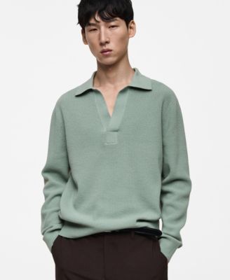 MANGO - Men's Knitted Wool Blend Polo Sweater