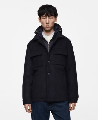 MANGO - Men's Detachable Hood Wool Blend Coat